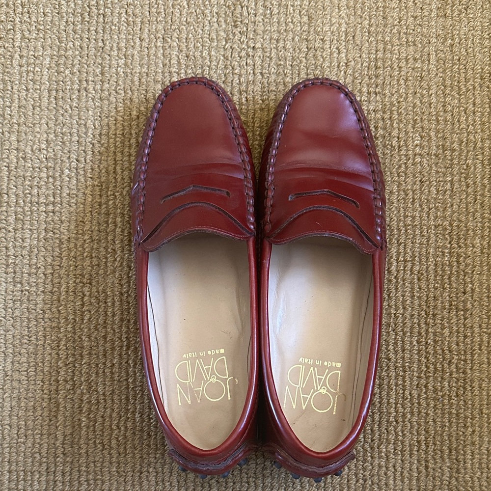 Joan & David Deep Red Leather Loafers